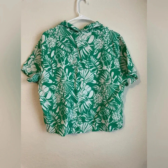 Nicole Miller Green and White Collar Button Down Shirt 100% linen size M - Picture 2 of 8